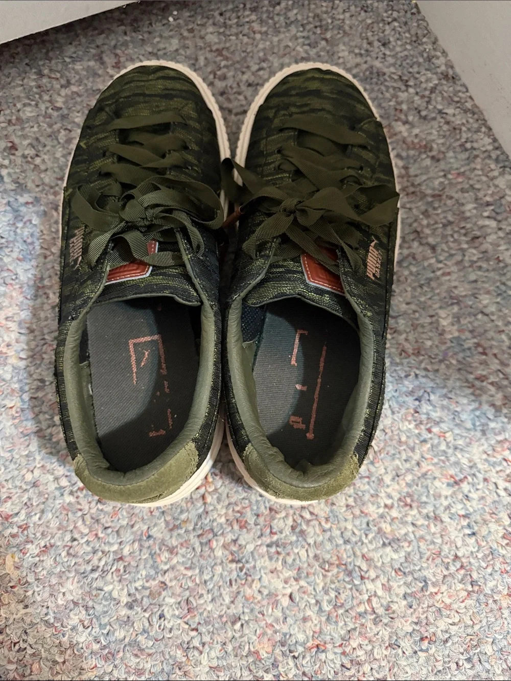 Puma Men's Olive Green Knit Sneakers with Cream Sole